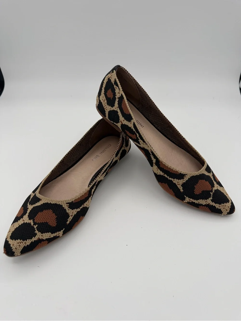 Gianni Bini Knit Leopard-Print Flats in Brown and Black